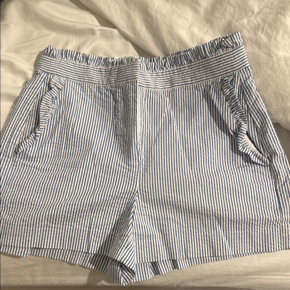 J. Crew High Waist Blue and White Striped Shorts